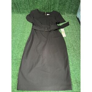 Calvin Klein Women Black Short Sleeve Belted Sheath Dress Size 4